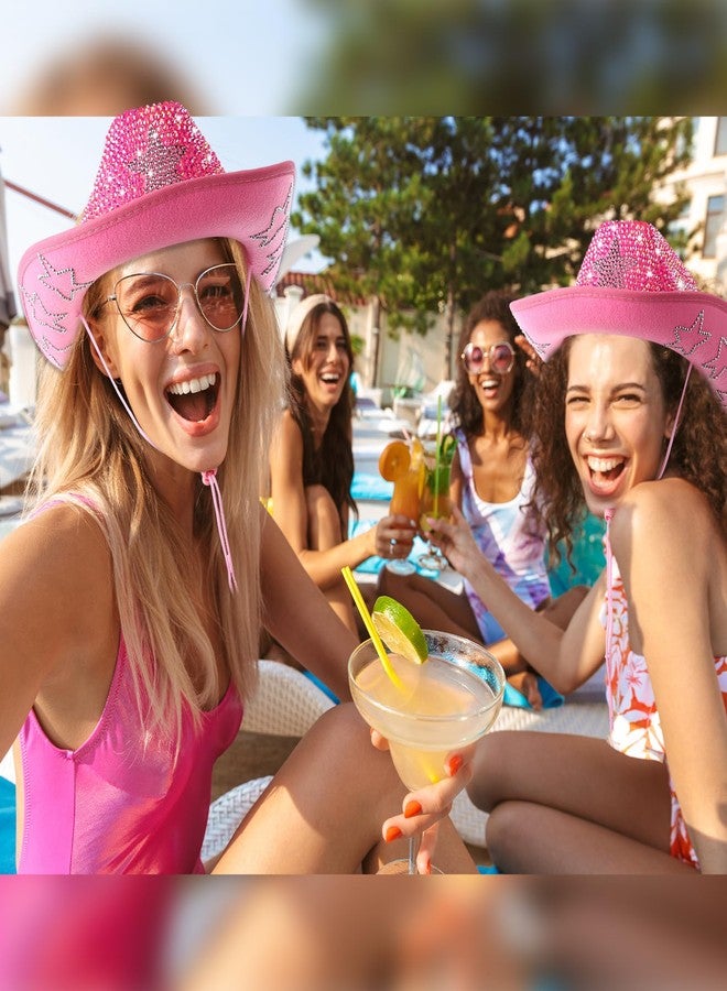 Tisancy Rhinestone Cowboy Hats for Women Cowgirl Diamond Western Disco Crystal Hat for Carnival Wedding Costume Party(Pink and Silver Star) - Image 4